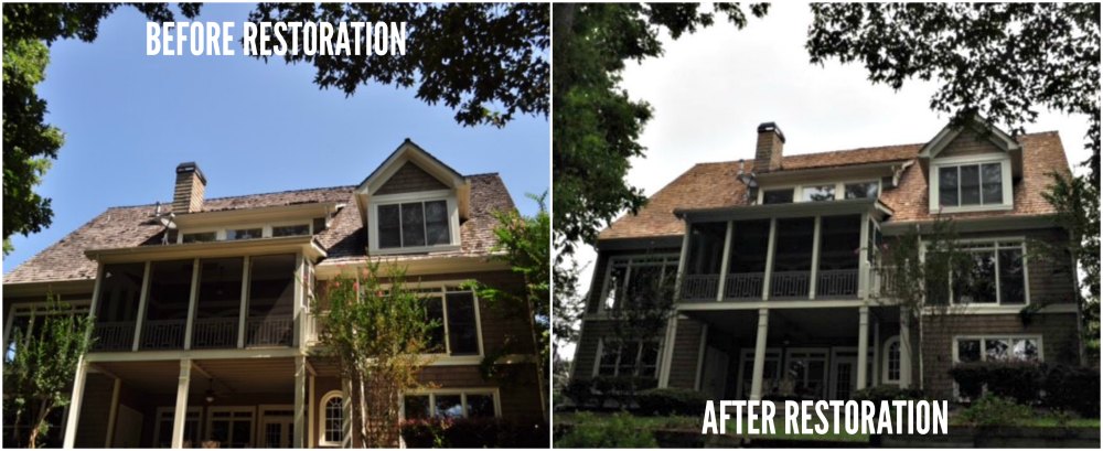 Cedar Shake Pine Shing Restoration - Before After Photos - Atlanta GA Highlands NC Fast Eddies Home Services